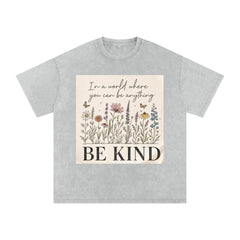 Be Kind Wildflower Shirt, Oversized Snow Wash Cotton Tee, Botanical Graphic Kindness Top