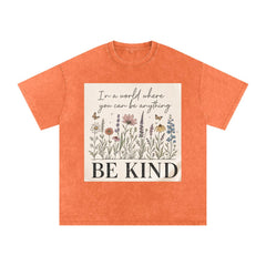 Be Kind Wildflower Shirt, Oversized Snow Wash Cotton Tee, Botanical Graphic Kindness Top