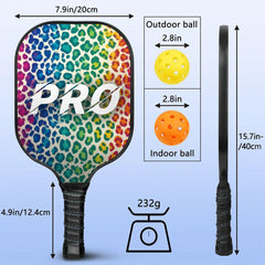 Rainbow Cheetah Pickleball Paddle Set | Fiberglass Power, Honeycomb Control, Cover