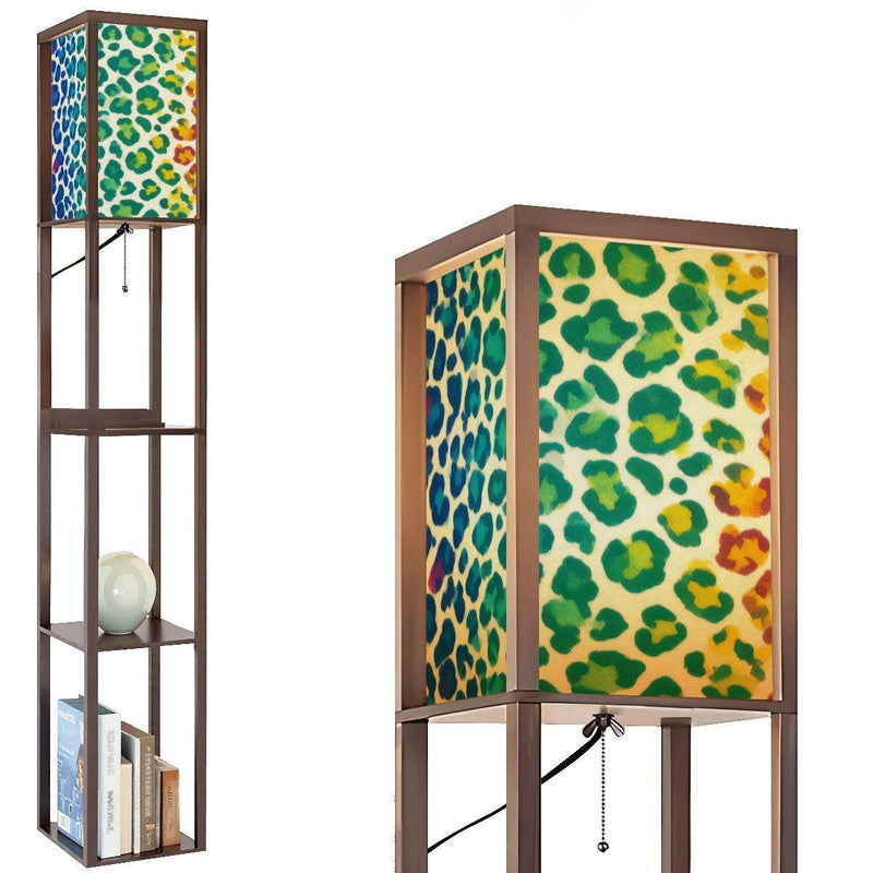 Rainbow Cheetah Floor Lamp with Shelves | Y2K Leopard Print Standing Lamp, USB Ports