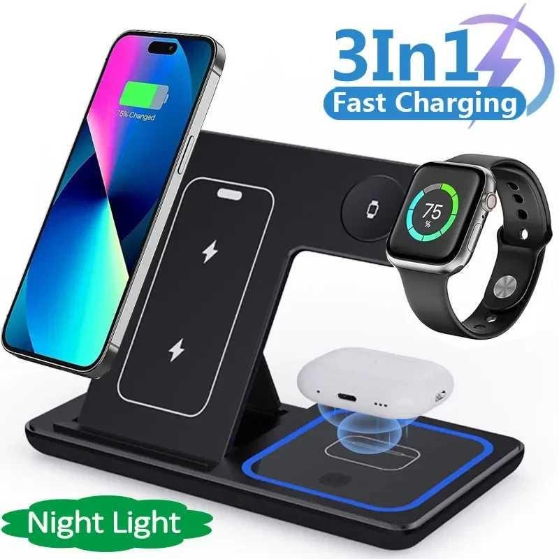 3-in-1 foldable wireless charging station for phone, watch and earbuds